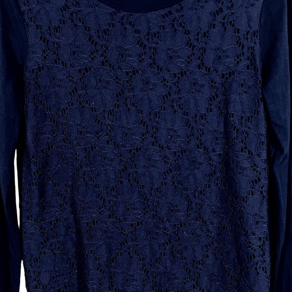 Talbots - Women's Petite Size S - Dark Blue Lace Floral Patern Top - Long Sleeve - Picture 3 of 10